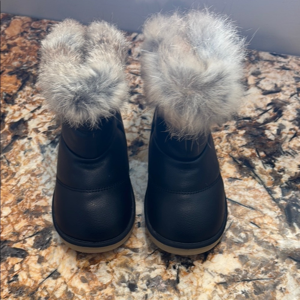 Black Boots with Faux Fur Trim